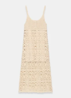 Neutral Cotton Crochet Midi Dress