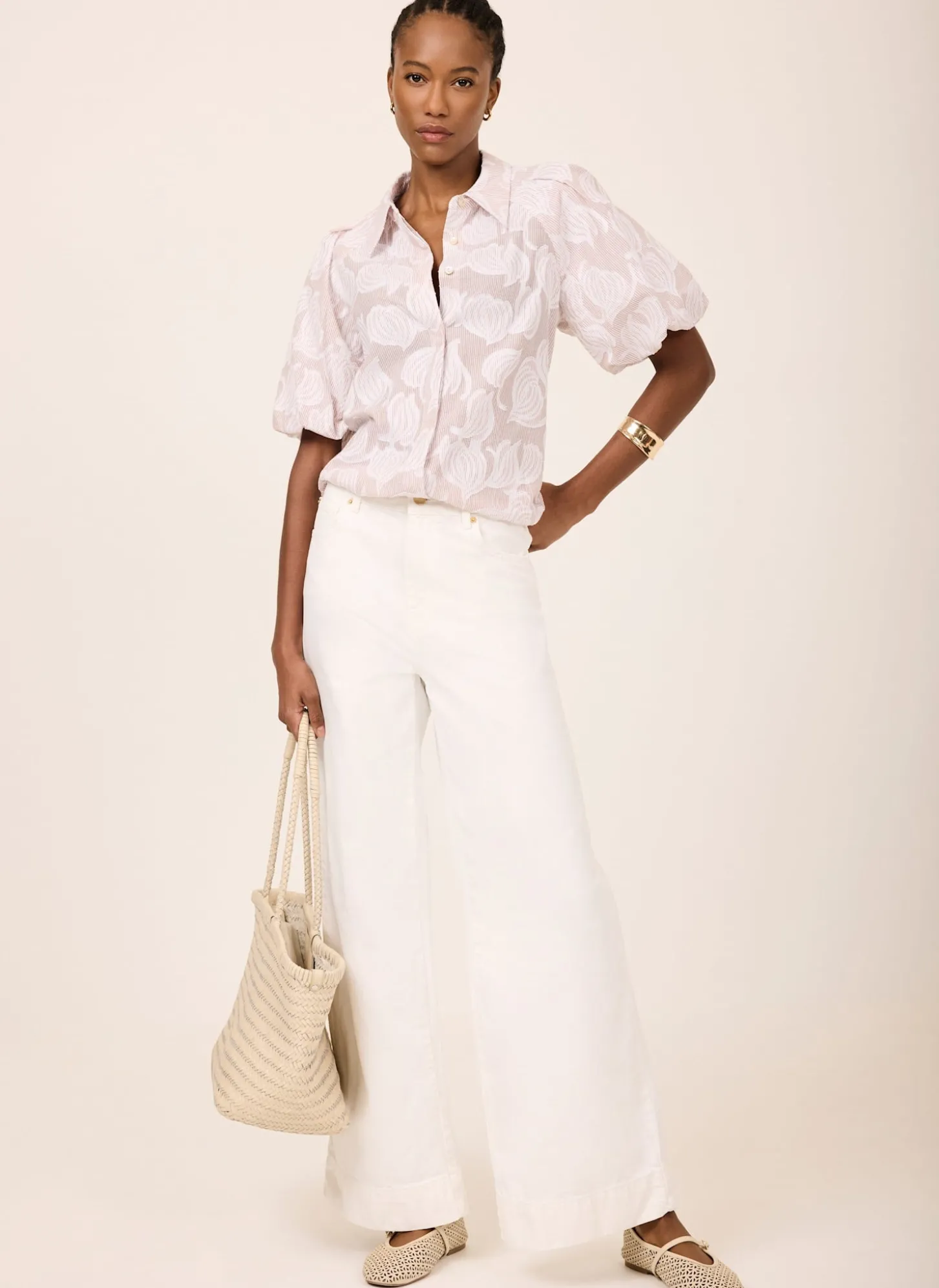 Neutral Cotton Jacquard Striped Shirt