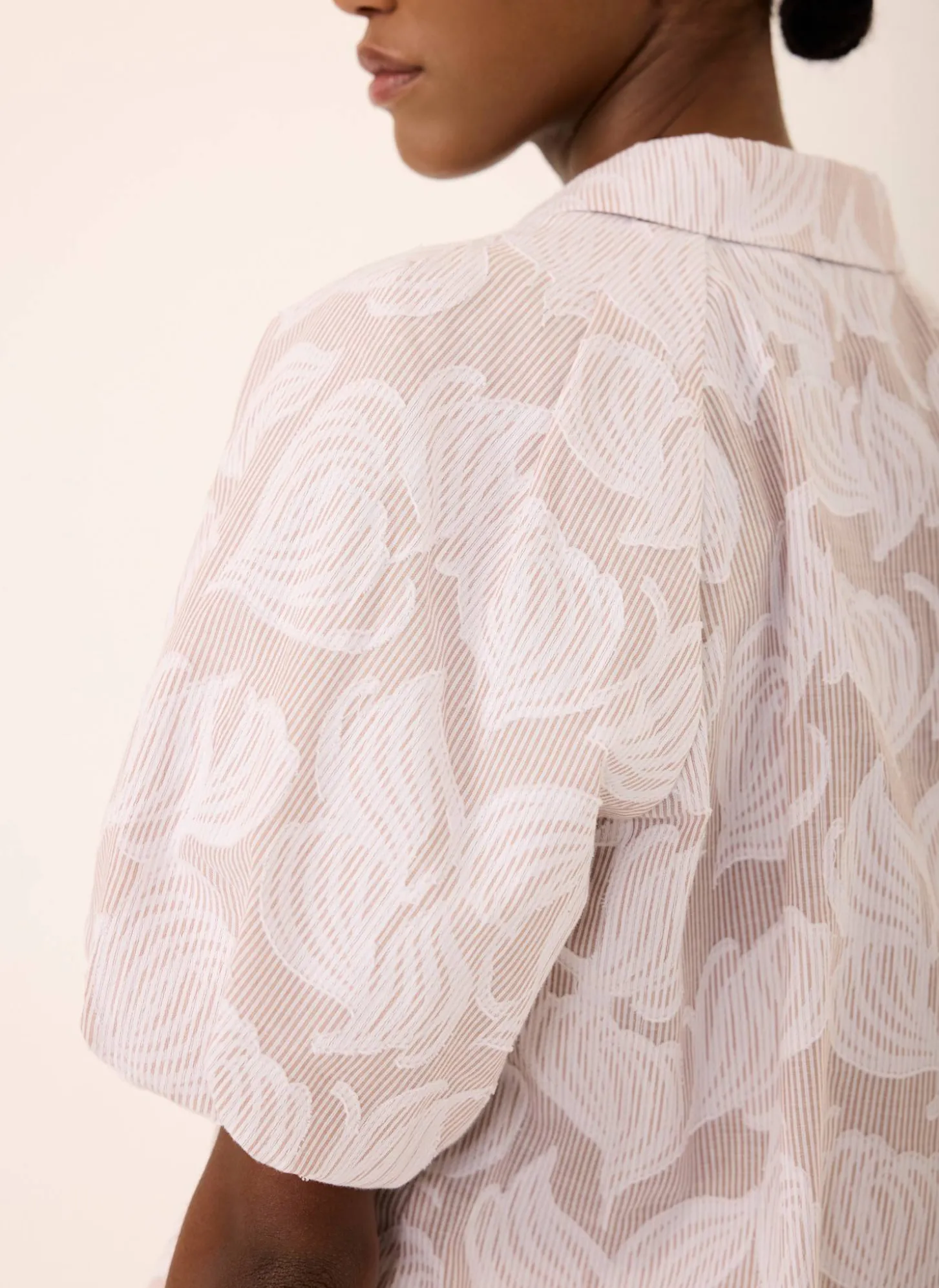 Neutral Cotton Jacquard Striped Shirt