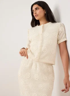 Neutral Cotton Sequin Floral Crochet Top
