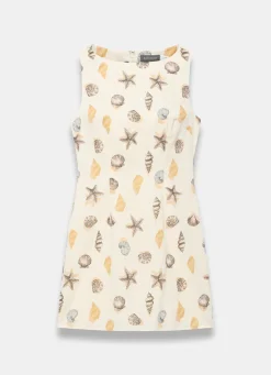 Neutral Cotton Shell Print Mini Dress