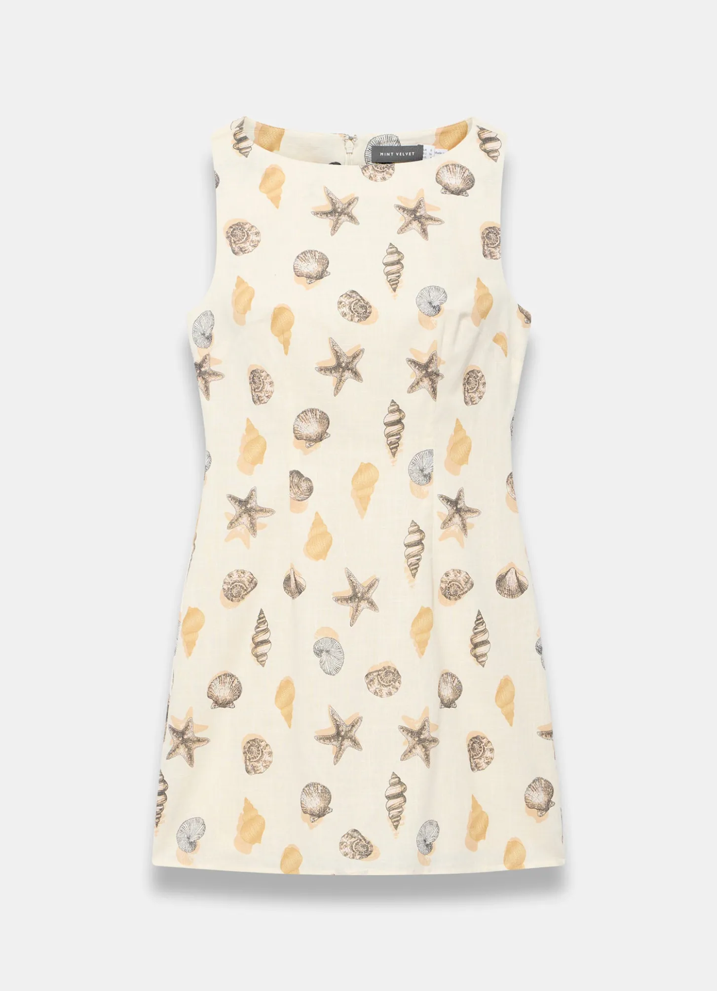 Neutral Cotton Shell Print Mini Dress