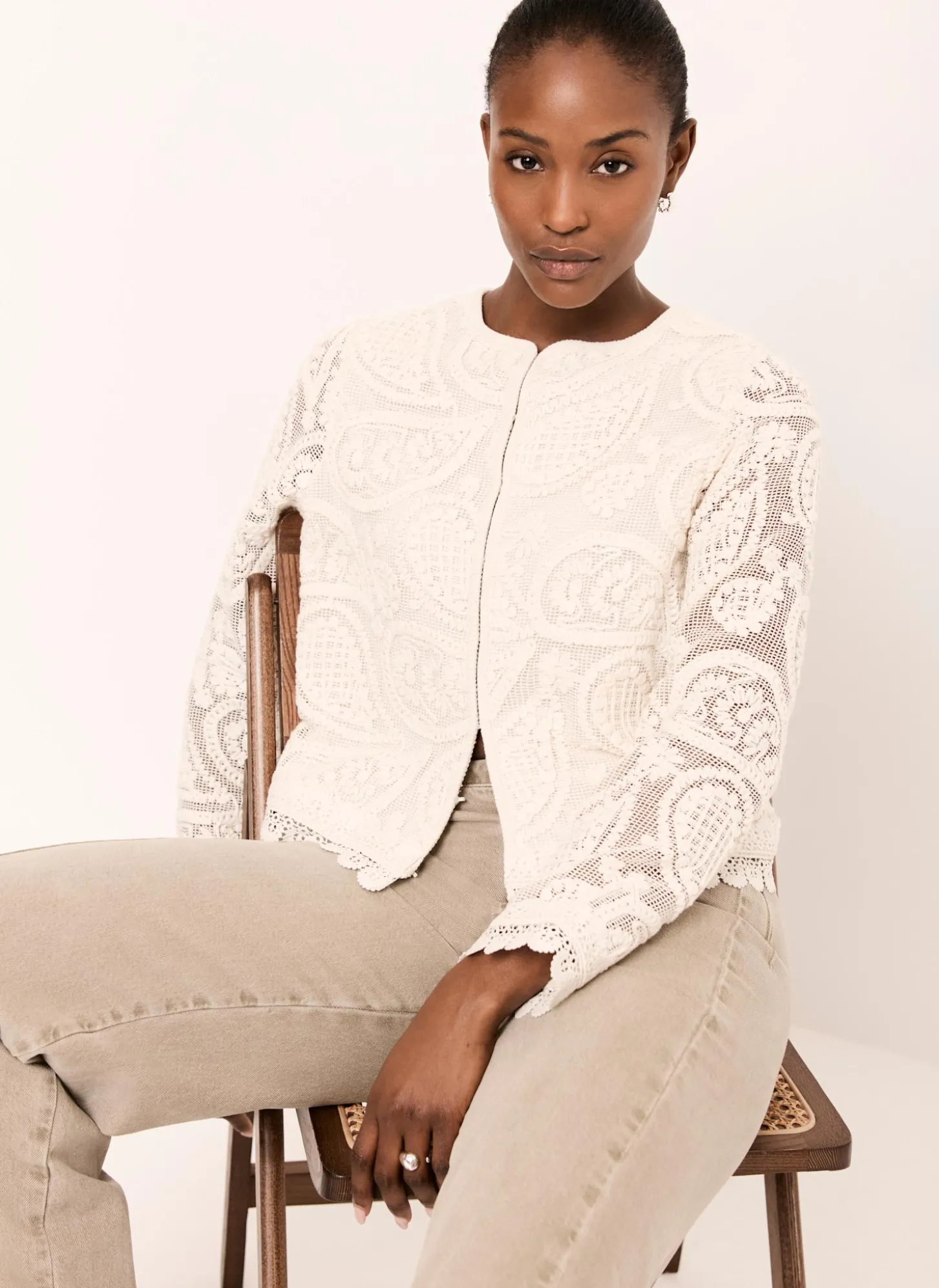 Neutral Crochet Paisley Jacket