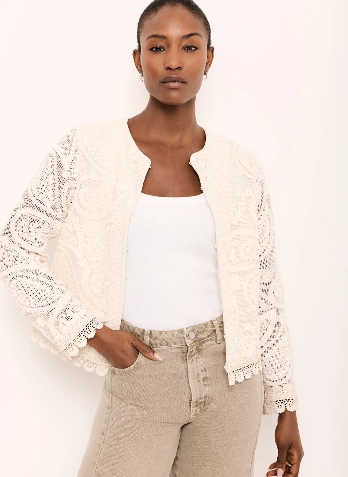 Neutral Crochet Paisley Jacket