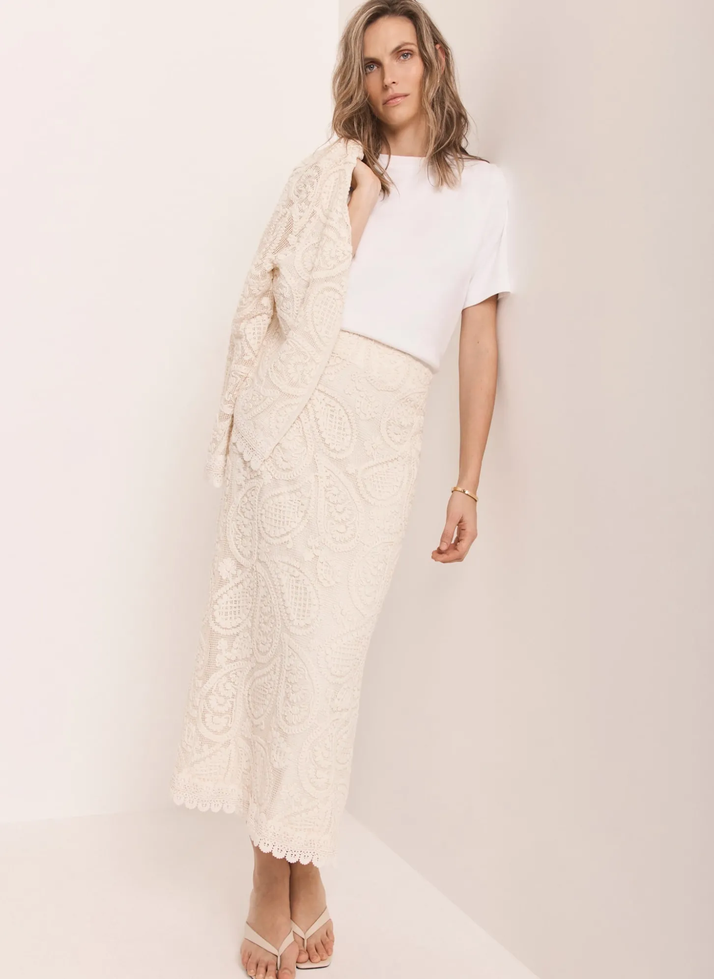 Neutral Crochet Paisley Midi Skirt