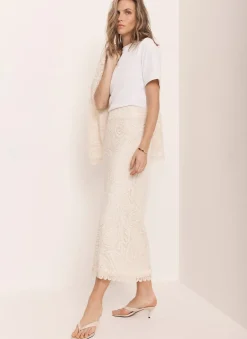 Neutral Crochet Paisley Midi Skirt
