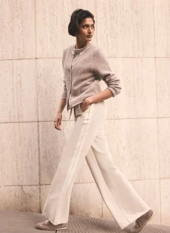 Neutral Crochet Side Stripe Wide Joggers