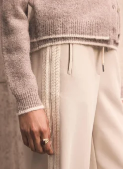 Neutral Crochet Side Stripe Wide Joggers