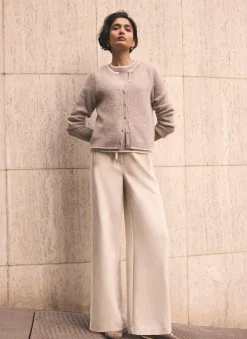 Neutral Crochet Side Stripe Wide Joggers