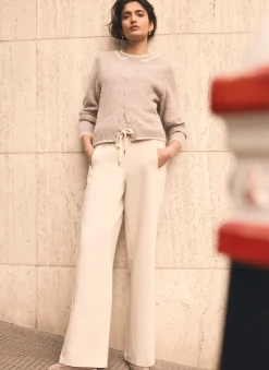 Neutral Crochet Side Stripe Wide Joggers
