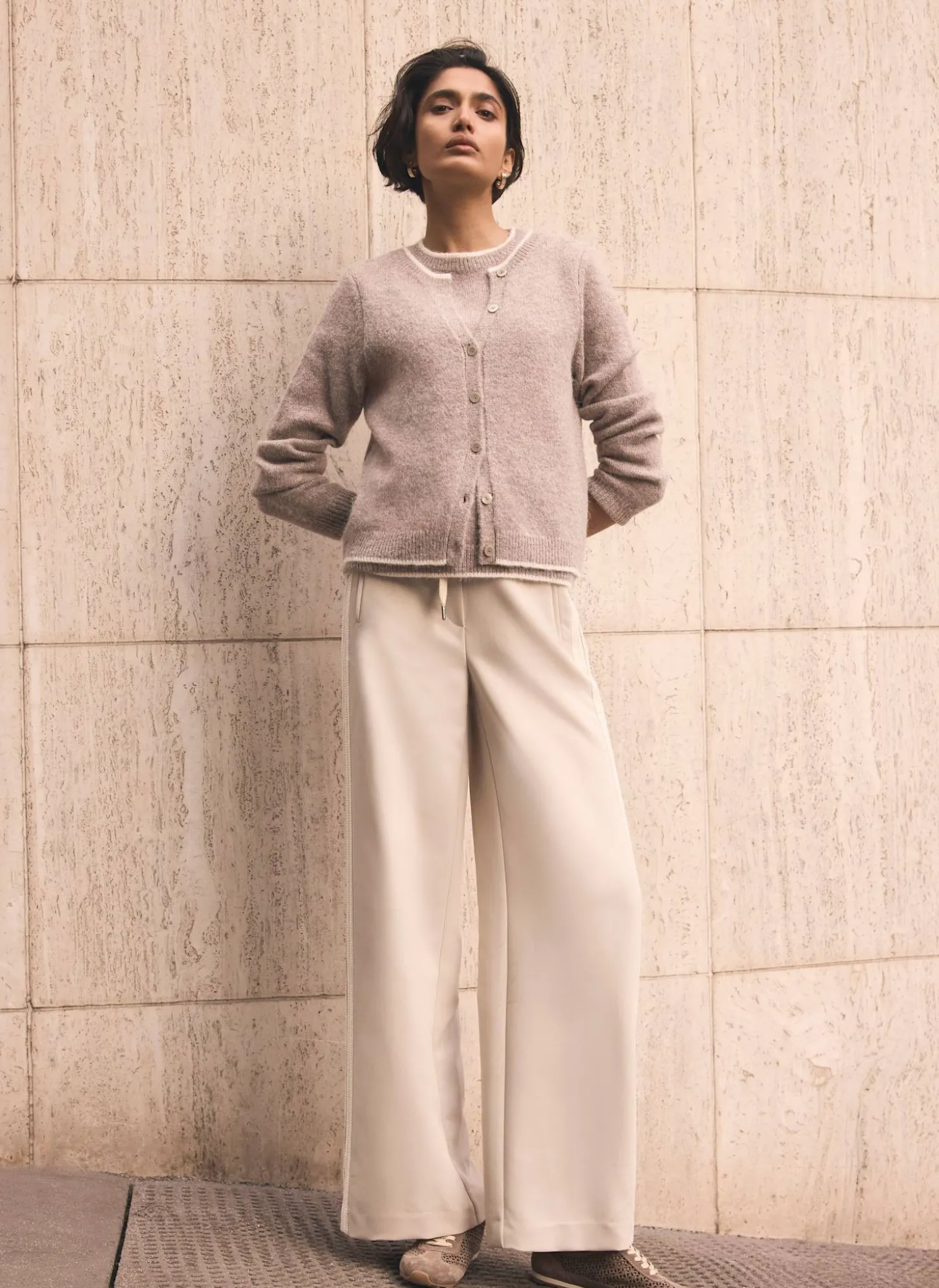 Neutral Double Layer Knit Cardigan