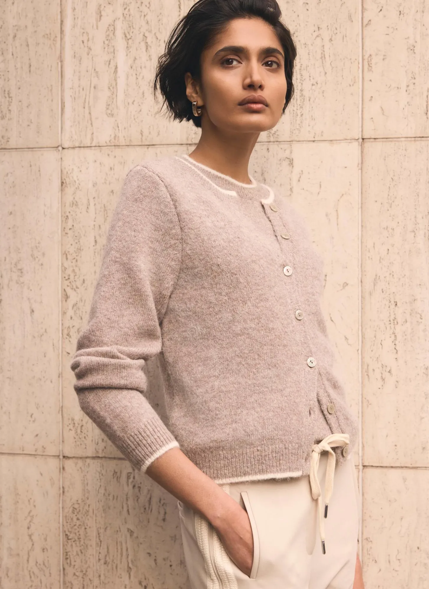 Neutral Double Layer Knit Cardigan