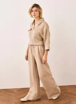 Neutral Drawstring Wide Leg Trousers