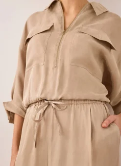 Neutral Drawstring Wide Leg Trousers