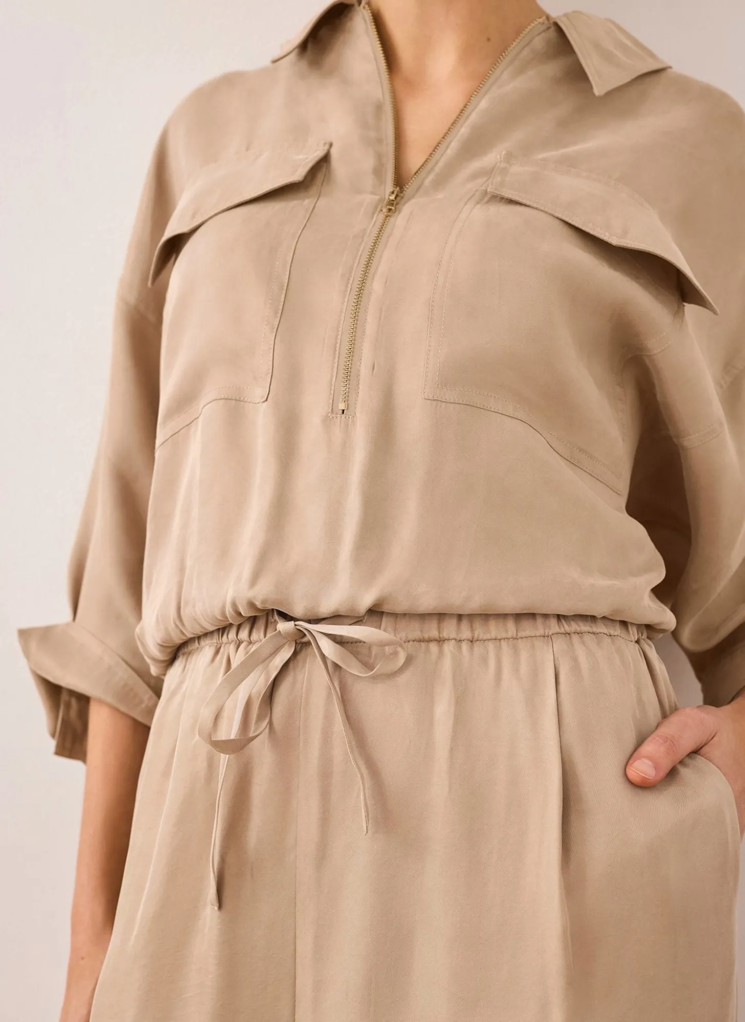 Neutral Drawstring Wide Leg Trousers