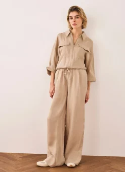 Neutral Drawstring Wide Leg Trousers