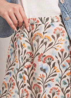 Neutral Floral Print Midi Skirt