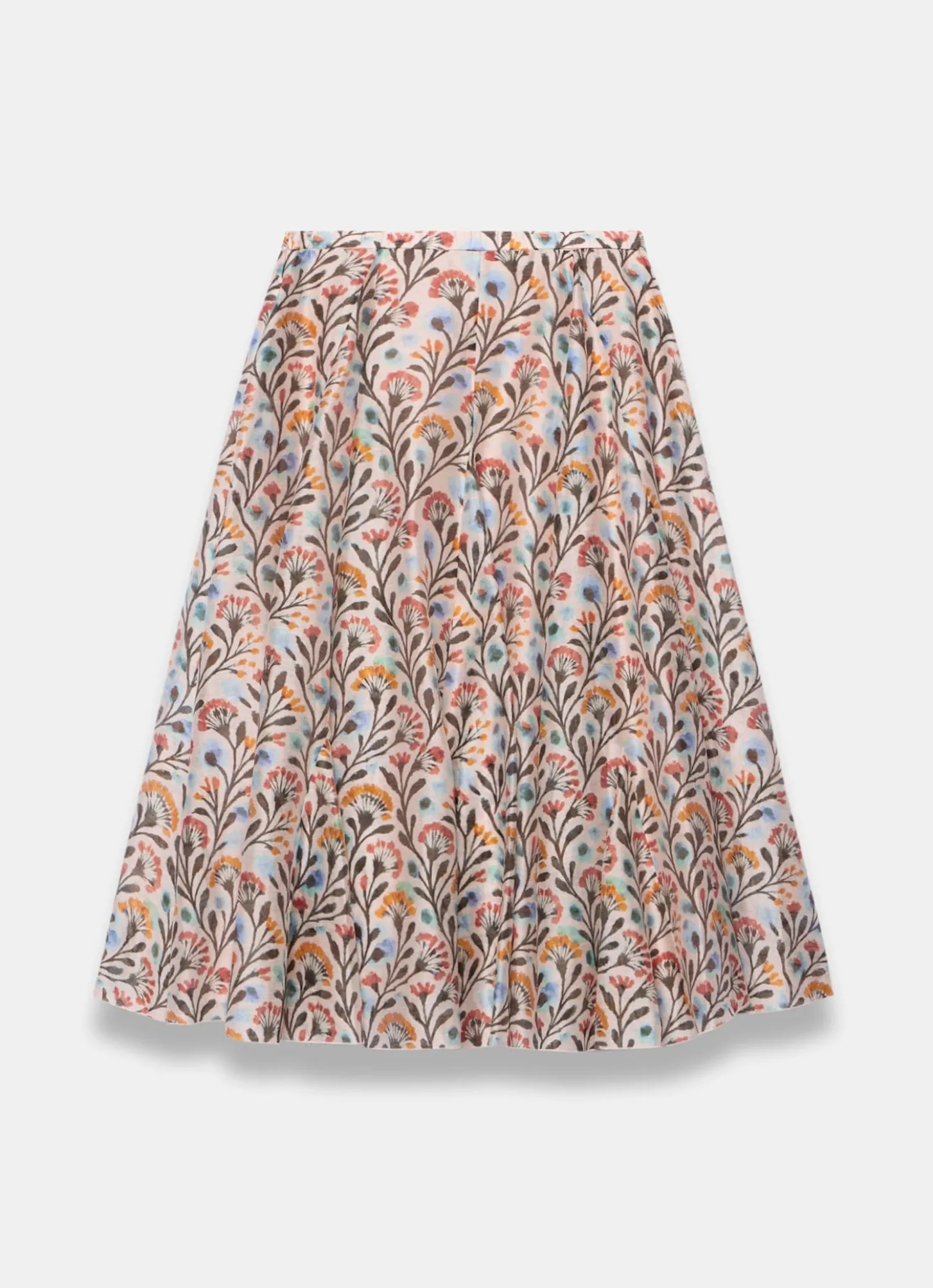Neutral Floral Print Midi Skirt