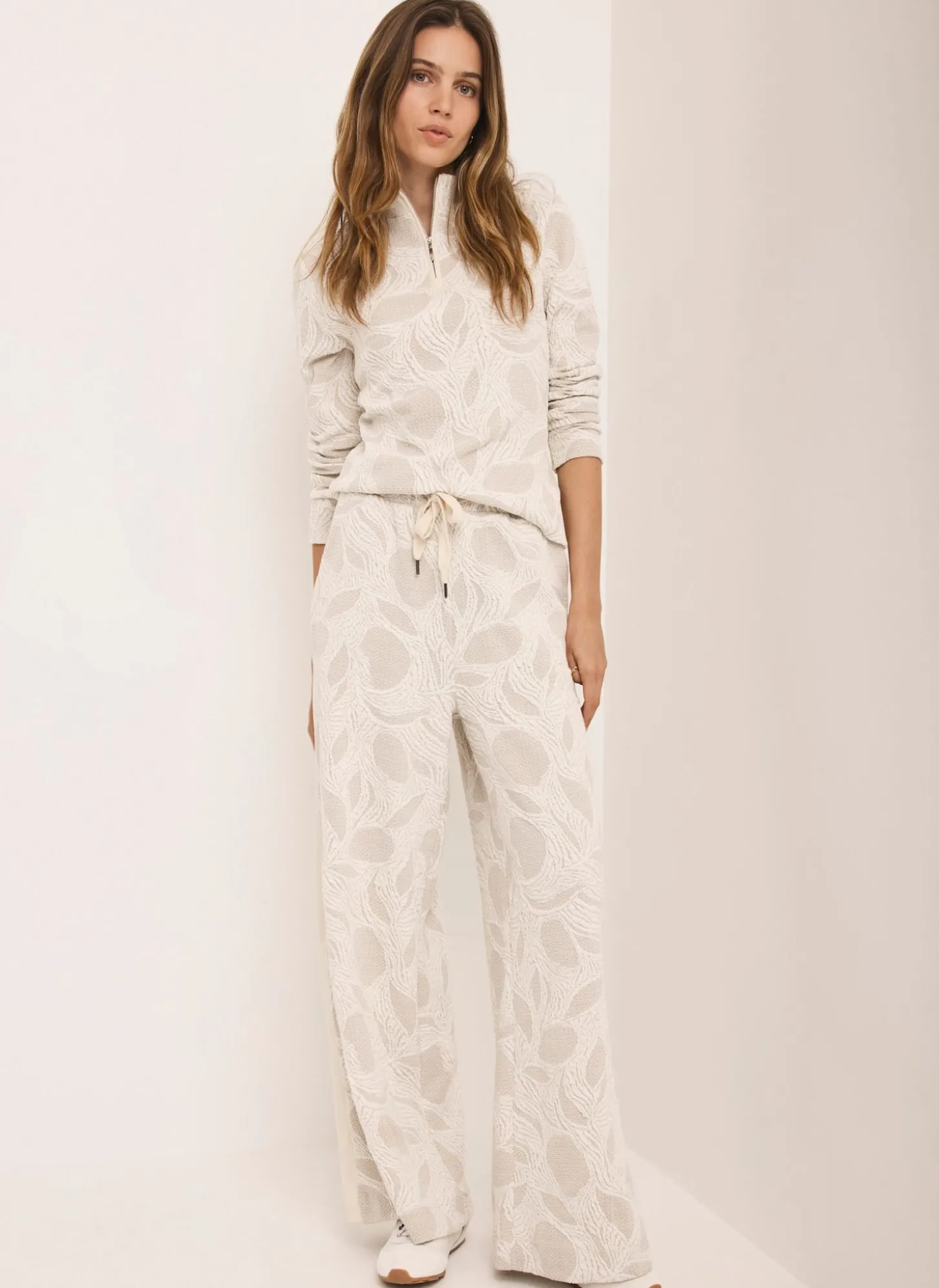 Neutral Jacquard Long Sleeve Top