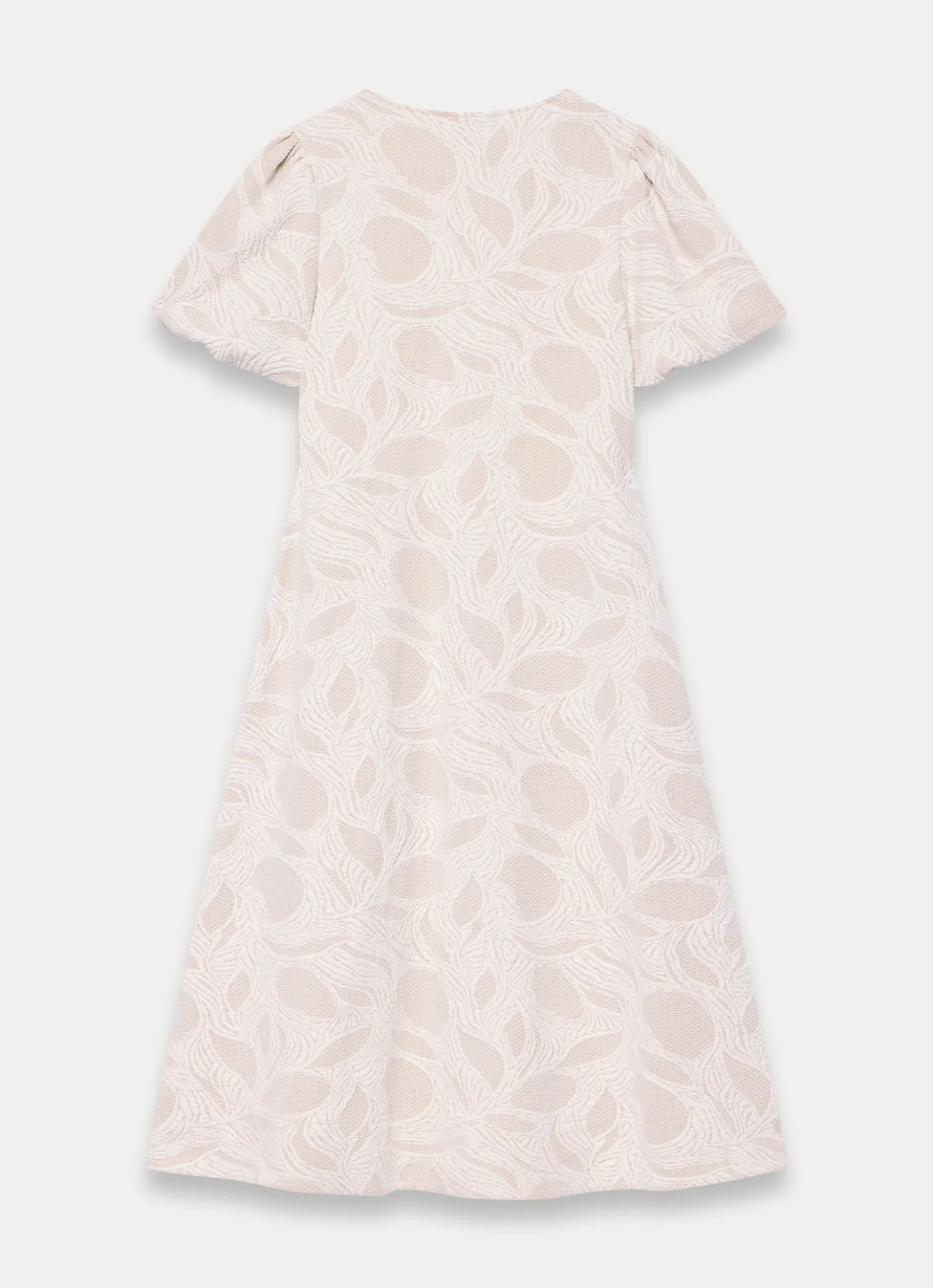 Neutral Jacquard Puff Sleeve Midi Dress