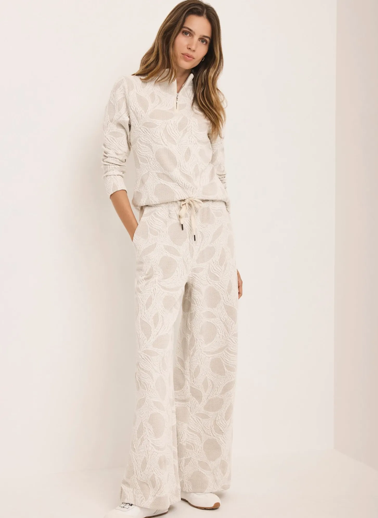 Neutral Jersey Jacquard Wide Trousers