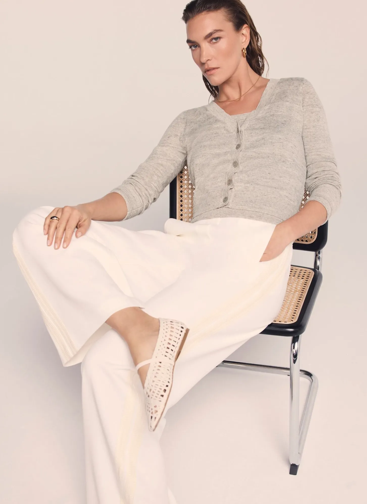 Neutral Linen Blend Layered Cardigan
