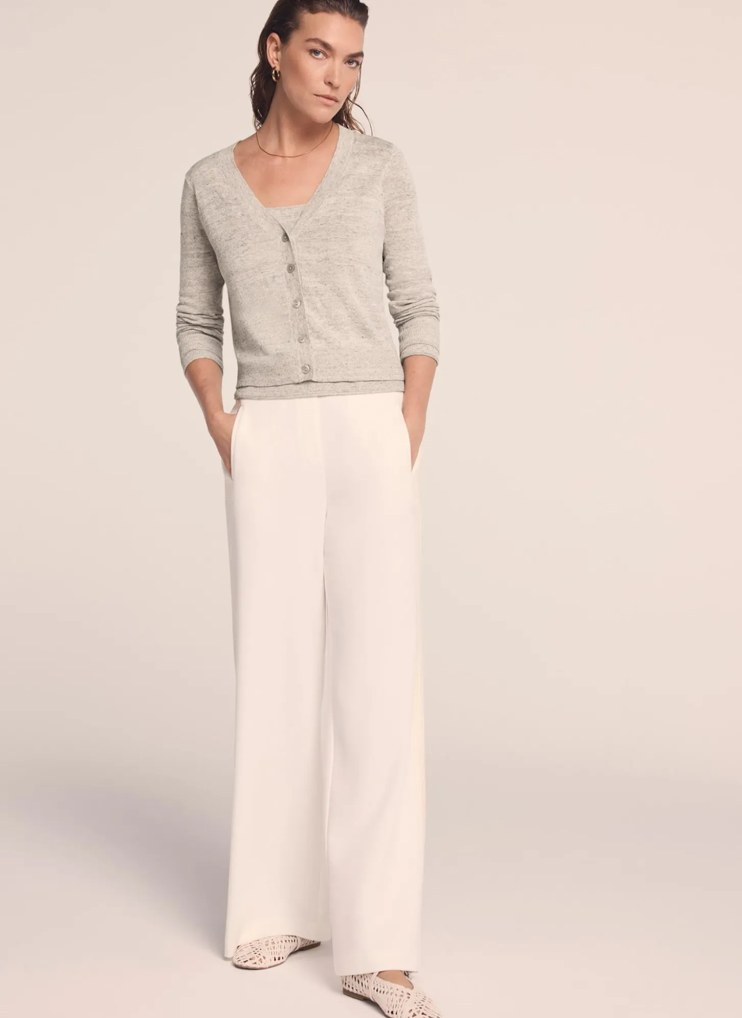 Neutral Linen Blend Layered Cardigan