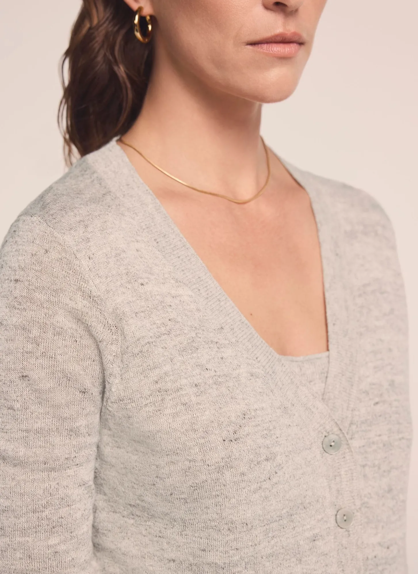 Neutral Linen Blend Layered Cardigan