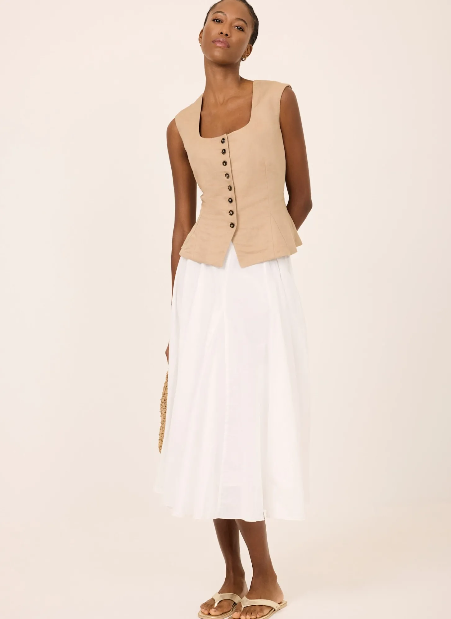 Neutral Linen Blend Peplum Waistcoat