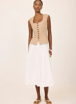 Neutral Linen Blend Peplum Waistcoat