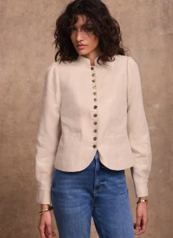 Neutral Linen Cropped Jacket