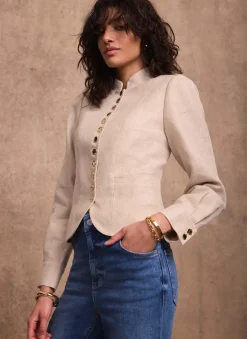 Neutral Linen Cropped Jacket