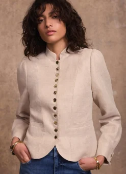 Neutral Linen Cropped Jacket