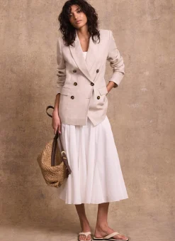 Neutral Linen Double Breasted Blazer