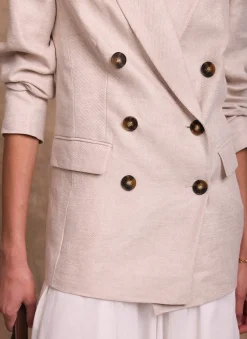 Neutral Linen Double Breasted Blazer