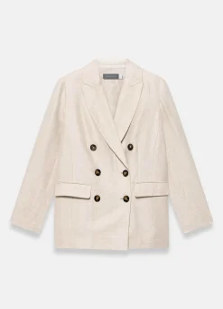 Neutral Linen Double Breasted Blazer