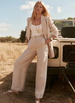 Neutral Linen Side Stripe Trousers