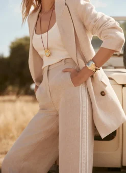 Neutral Linen Side Stripe Trousers