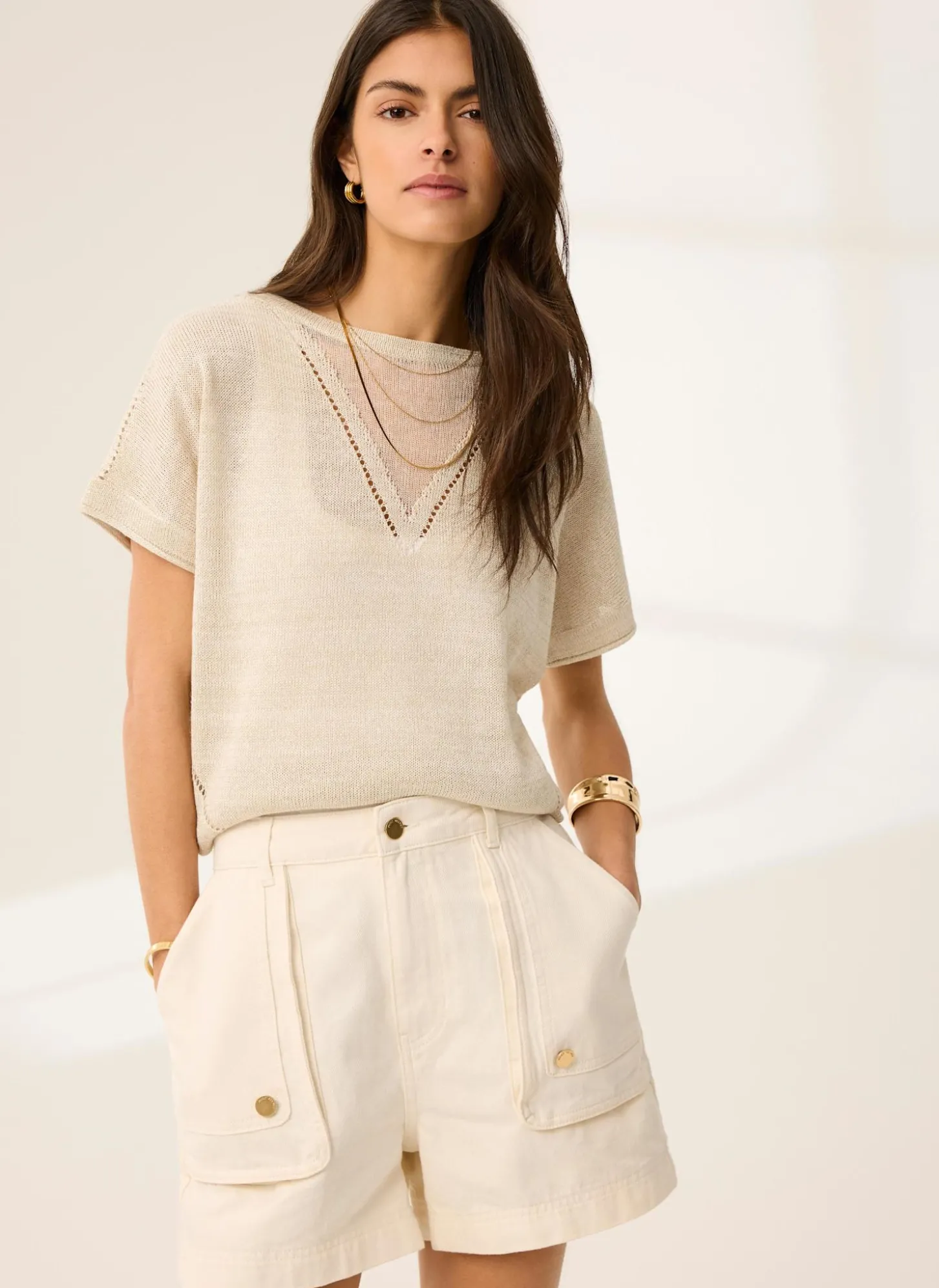 Neutral Metallic Knit Top