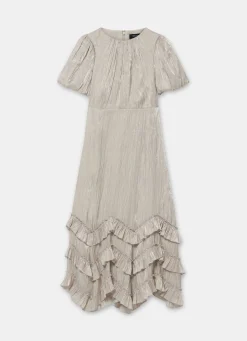 Neutral Metallic Ruffle Maxi Dress