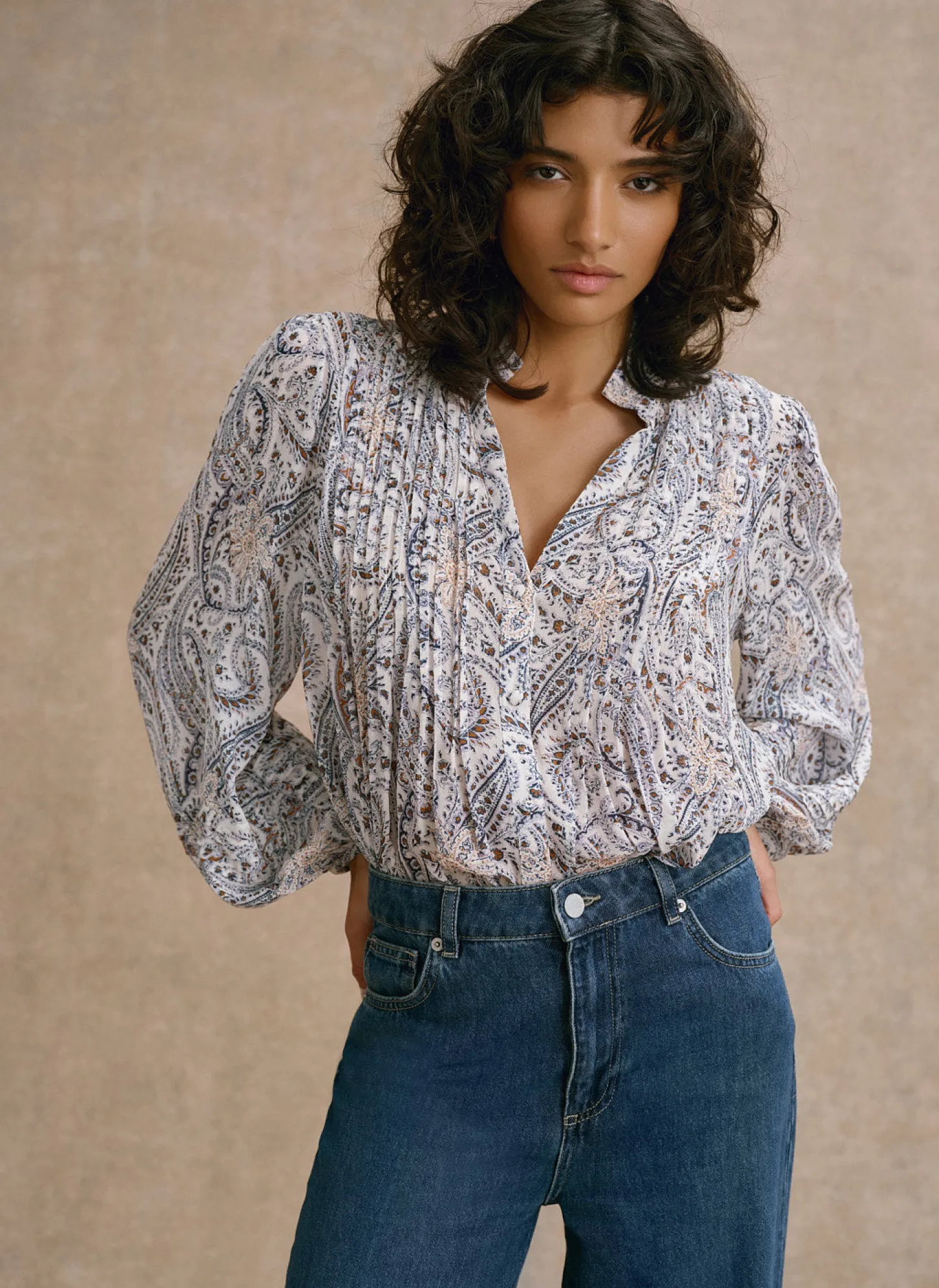 Neutral Paisley Print Blouse