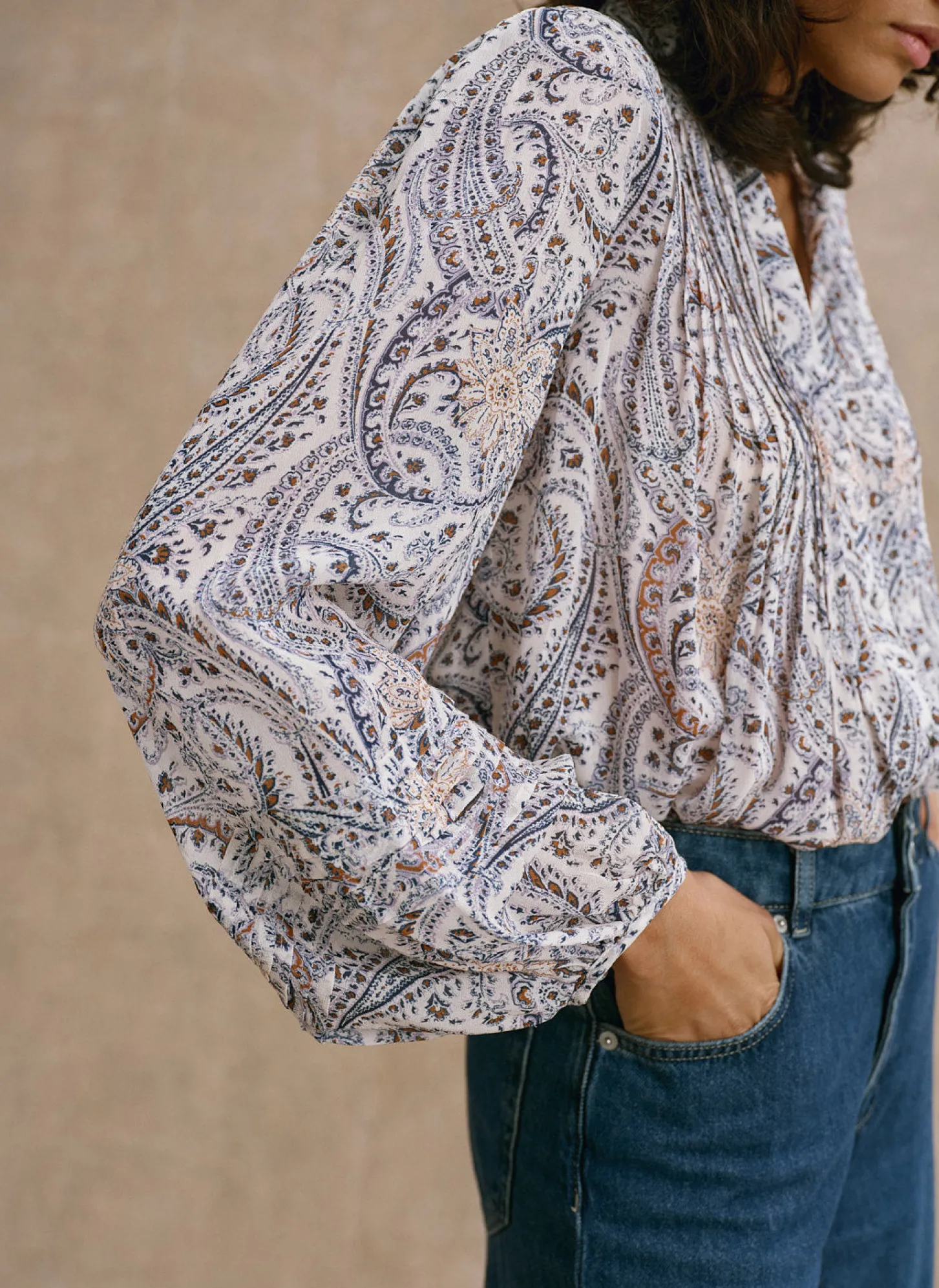 Neutral Paisley Print Blouse