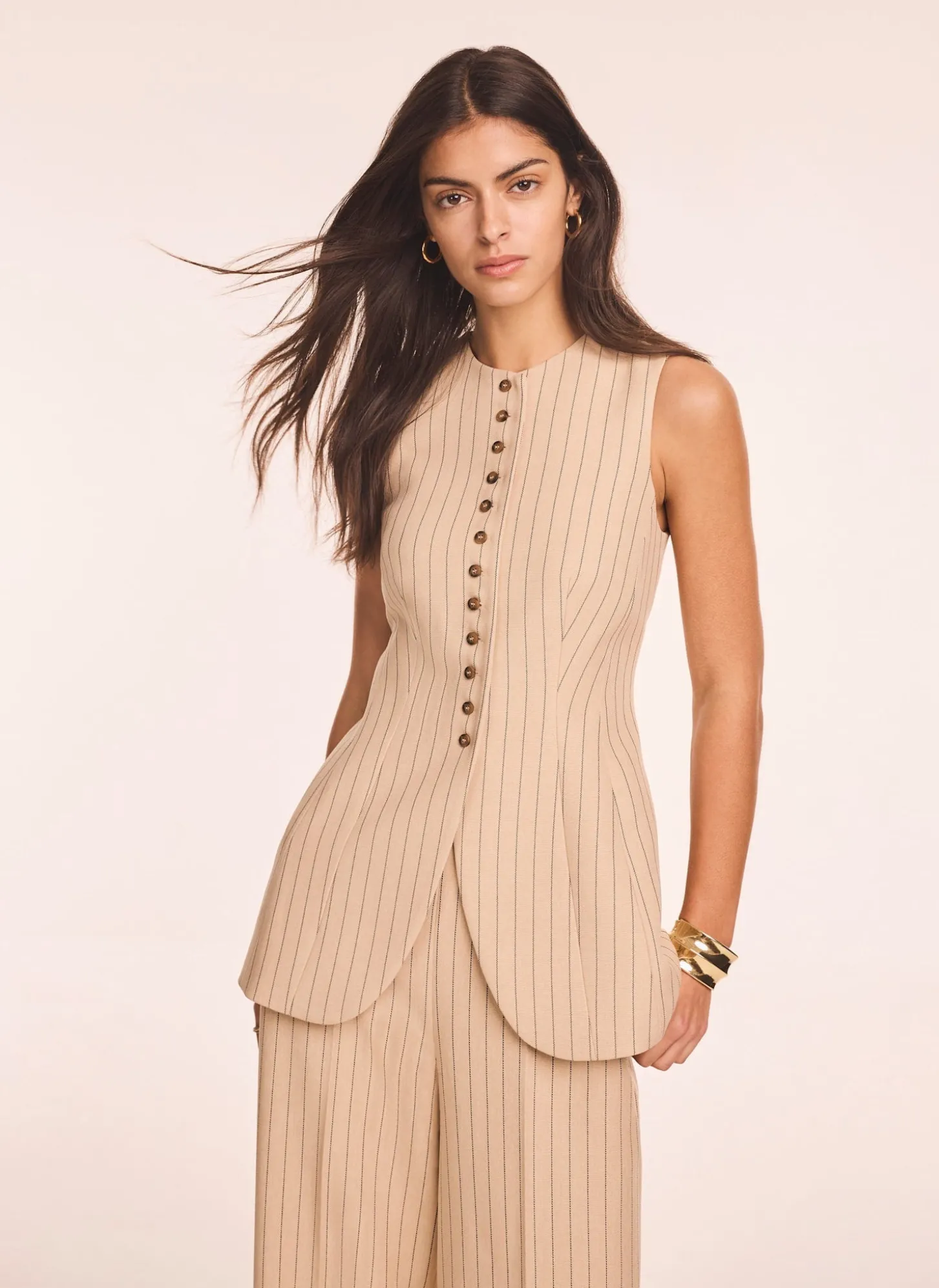 Neutral Pinstripe Longline Waistcoat