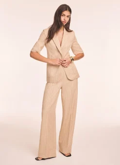 Neutral Pinstripe Short Sleeve Blazer