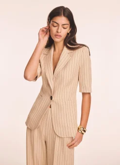 Neutral Pinstripe Short Sleeve Blazer