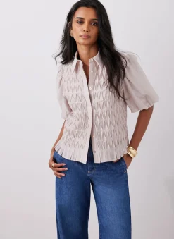 Neutral Puff Sleeve Smock Shirt
