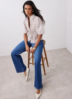 Neutral Puff Sleeve Smock Shirt
