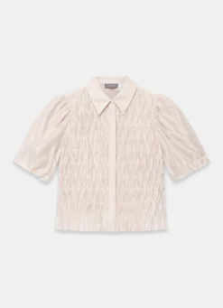 Neutral Puff Sleeve Smock Shirt