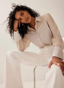 Neutral Satin Long Sleeve Shirt