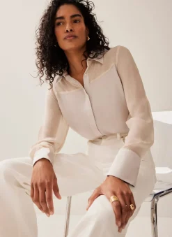 Neutral Satin Long Sleeve Shirt